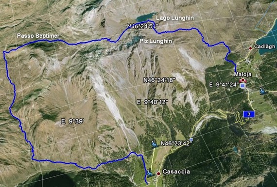 Cartina tridimensionale dell'itinerario